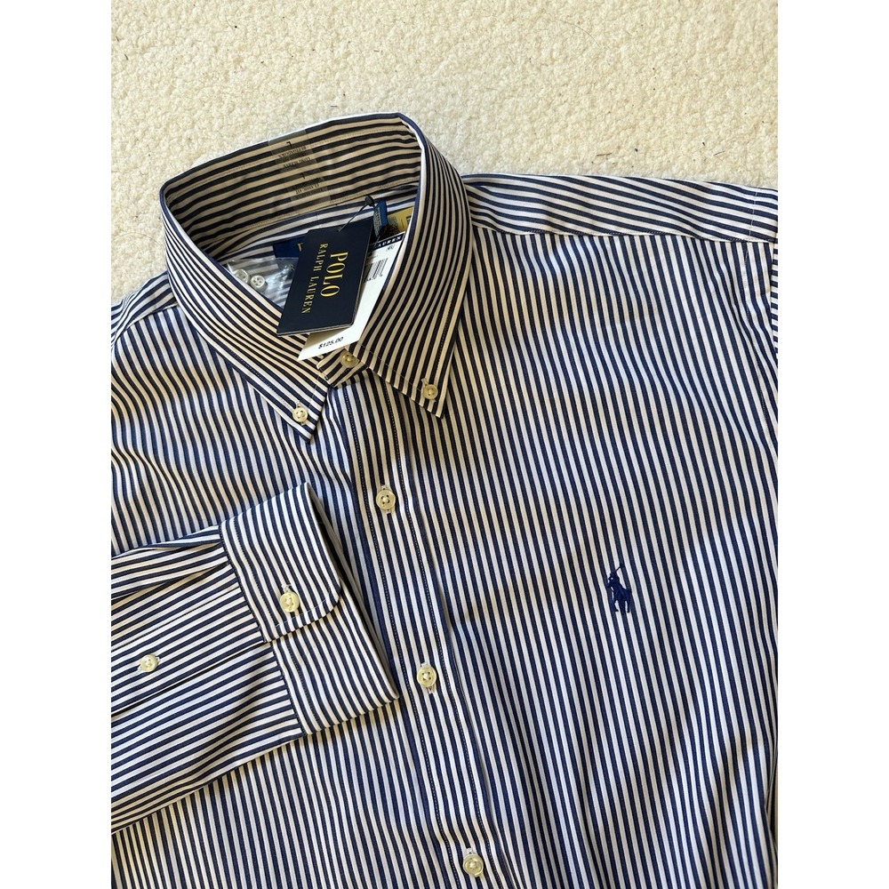 NWT Ralph Lauren Long Sleeve Button Down Shirt Blue White Stripes Men's Large